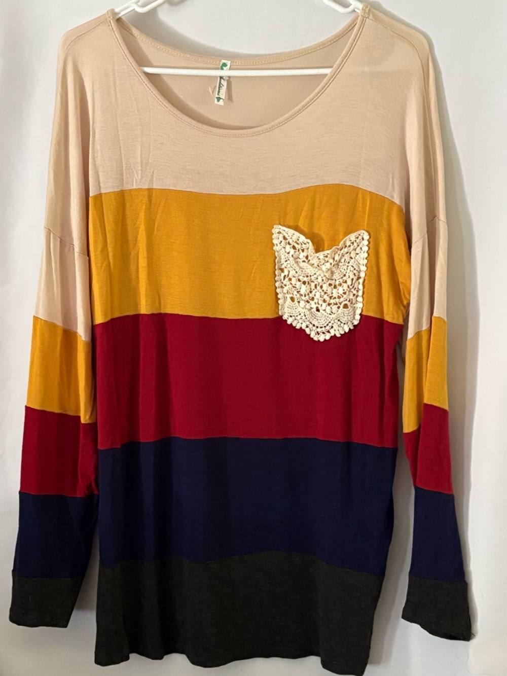 Auditions Colorblock Long Sleeve Top in Beige, Mustard, Red, Navy & Charcoal